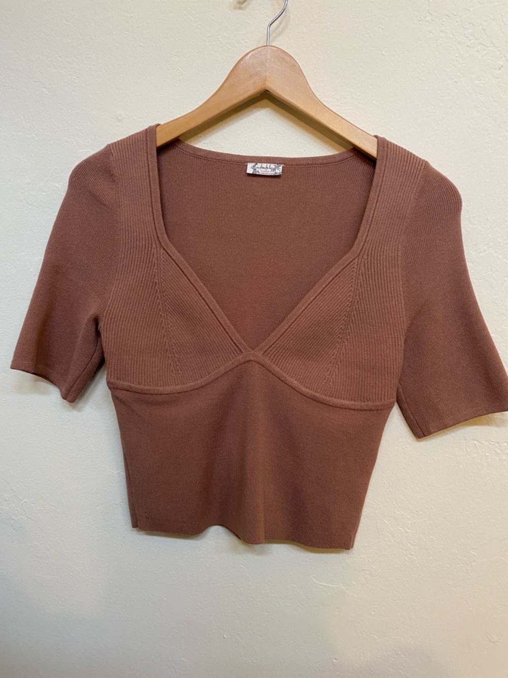 Intimately Free People Ribbed Knit Crop Top Dusty Rose V Neck Fitted Boho Top